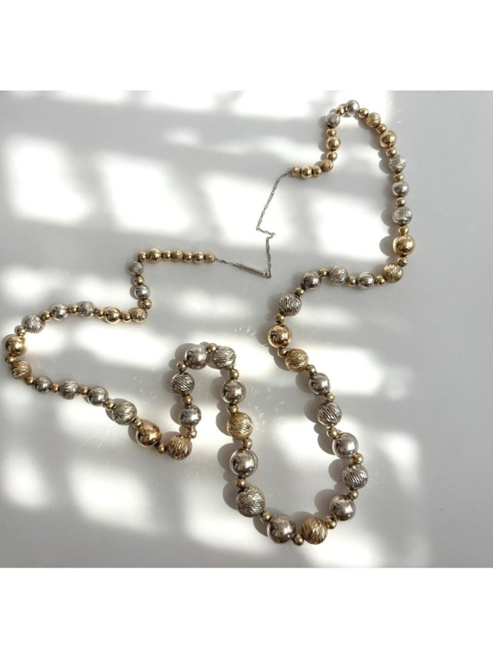 Fluted Beaded Mirrored Dual Toned Sterling Silver 925 Classic Vintage Necklace